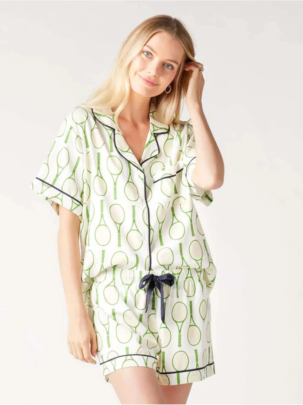 NWT KATIE KIME Tennis Time Pajama Shorts Set - Green SIZE XS